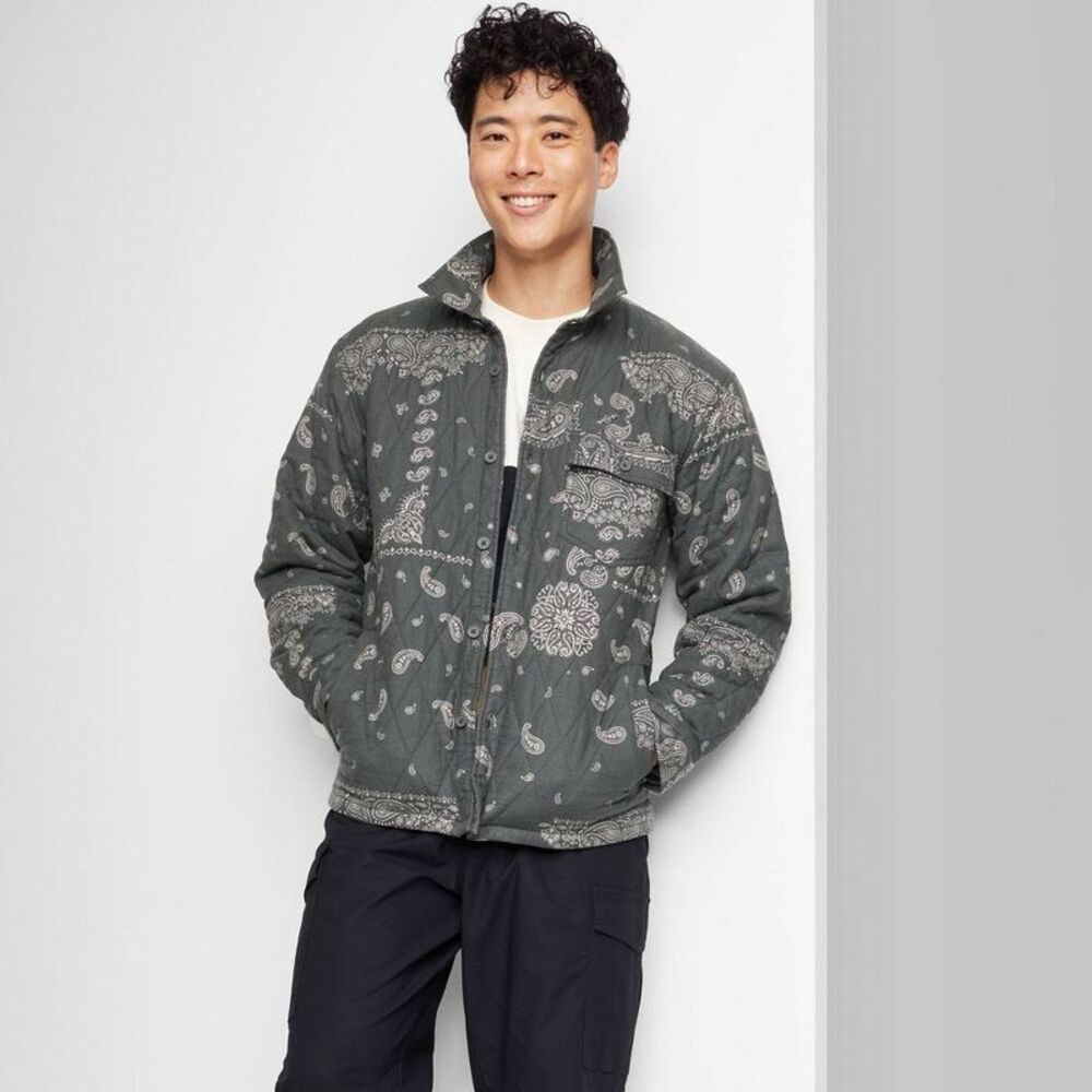 Paisley Patterned Jacket - Dark Green and Gray